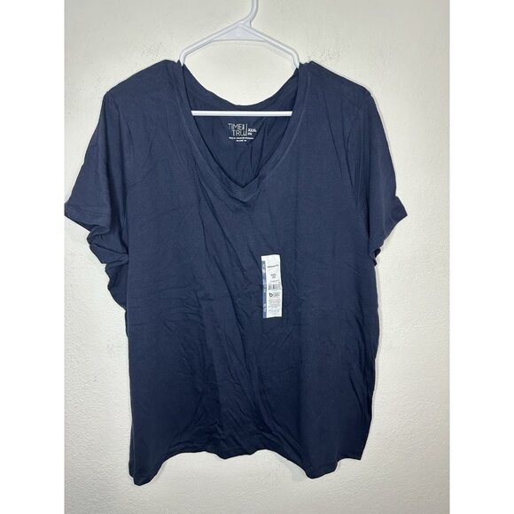 Time And Tru Women’s Relaxed Fit V Neck Short Sleeve Blue T Shirt Size 3XL - Picture 1 of 9